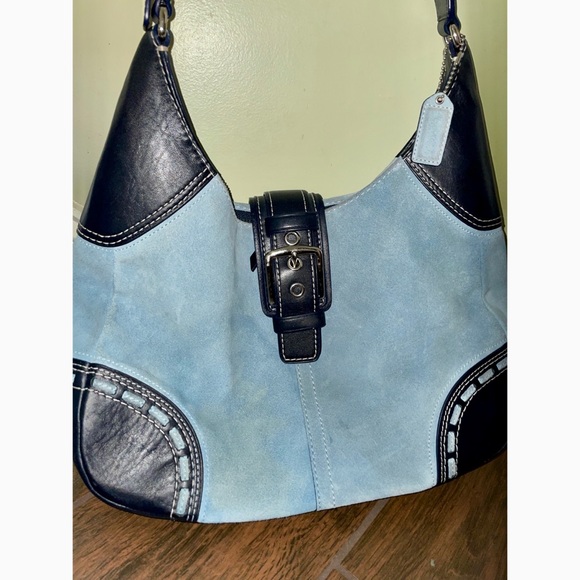 VTG COACH Ergo Blue Suede Hobo Buckle Front 90s Y2K Purse Jackie Style - Picture 3 of 10
